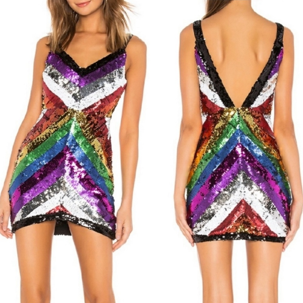 X By NBD Rainbow Sequined Dress Size Small